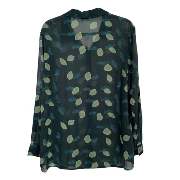 NWT Simply Noelle Sheer Button Down Tab-Sleeve Leaf Blouse Midnight Blue Sz XXL - Picture 4 of 14